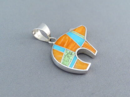 Colorful Multi-Stone Inlay BEAR Pendant (Mid-Sized)