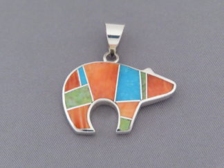 Colorful Multi-Stone Inlay BEAR Pendant (Mid-Sized)