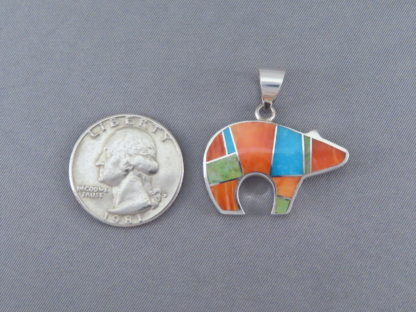 Colorful Multi-Stone Inlay BEAR Pendant (Mid-Sized)