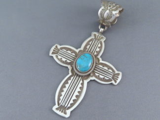 Turquoise Cross - Sterling Silver Cross Pendant with Sonoran Gold Turquoise by Navajo jewelry artist, Terry Martinez $575- FOR SALE