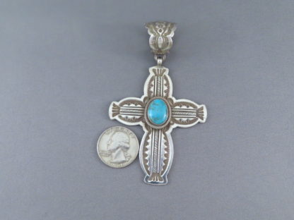 Sterling Silver Cross Pendant with Turquoise by Terry Martinez