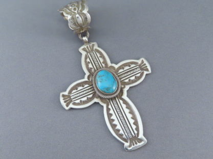 Sterling Silver Cross Pendant with Turquoise by Terry Martinez