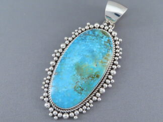 Turquoise Jewelry - BIG Kingman Turquoise Pendant in Sterling Silver by Navajo Jeweler, Artie Yellowhorse $1,900- FOR SALE