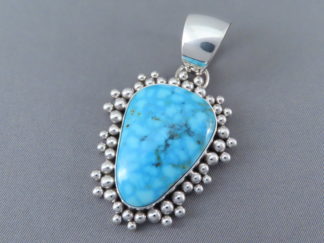 Shop Yellowhorse Jewelry - Kingman Turquoise Pendant by Native American jeweler, Artie Yellowhorse FOR SALE $685-