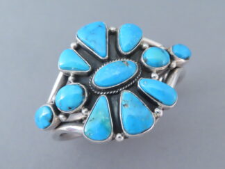 Shop Turquoise Jewelry - Kingman Turquoise Cluster Bracelet Cuff by Native American (Navajo) jeweler, Geneva Ramone FOR SALE $795-