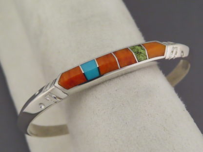 Colorful Multi-Stone Inlay Cuff Bracelet (Narrow)