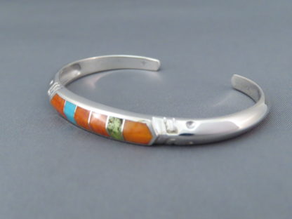Colorful Multi-Stone Inlay Cuff Bracelet (Narrow)