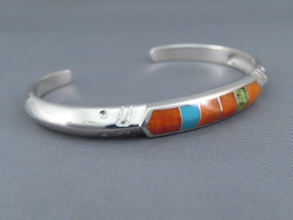 Colorful Multi-Stone Inlay Cuff Bracelet (Narrow)