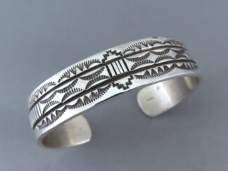 Navajo Jewelry - Stamped Sterling Silver Cuff Bracelet by Native American Indian jeweler, Bruce Morgan $275- FOR SALE