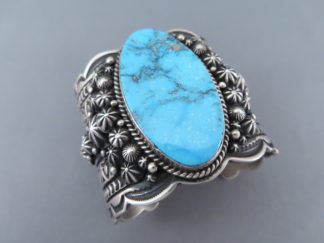 Turquoise Jewelry - Kingman Turquoise Bracelet Cuff by Navajo Indian jeweler, Happy Piasso $1,580- FOR SALE