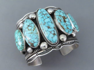 Kingman Turquoise Sterling Silver Cuff Bracelet by Guy Hoskie