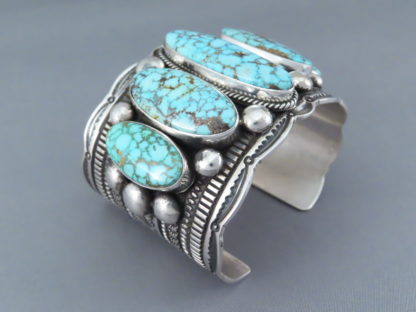 Kingman Turquoise Sterling Silver Cuff Bracelet by Guy Hoskie