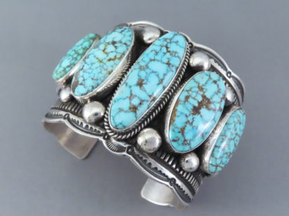 Kingman Turquoise Sterling Silver Cuff Bracelet by Guy Hoskie