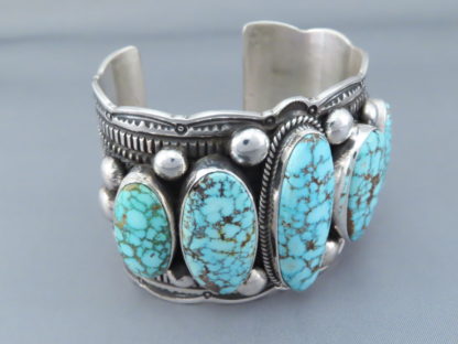 Kingman Turquoise Sterling Silver Cuff Bracelet by Guy Hoskie