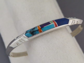 Shop Inlay Jewelry - Smaller Inlaid Multi-Color Cuff Bracelet by Native American Jeweler, Charles Willie $255- FOR SALE