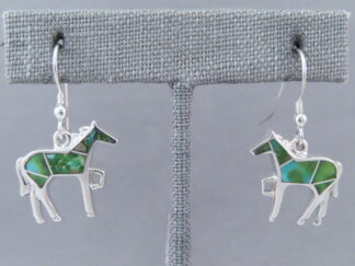 Turquoise Jewelry - Green Sonoran Turquoise Inlay HORSE Earrings by Native American jeweler, Tim Charlie $215- FOR SALE