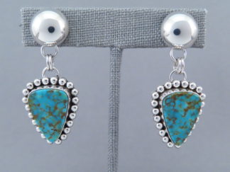 Turquoise Jewelry - Mineral Park Turquoise Earrings (dangling posts) by Navajo Indian jewelry artist, Artie Yellowhorse $445- FOR SALE