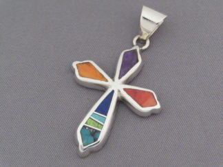 Inlaid Multi-Color Cross Pendant (Mid-Size) by Native American Jeweler, Peterson Chee $185- FOR SALE