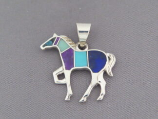 Shop Inlay Horse - Mid-Size Inlaid Multi-Stone HORSE Slider Pendant by Navajo jewelry artist, Tim Charlie $195- FOR SALE