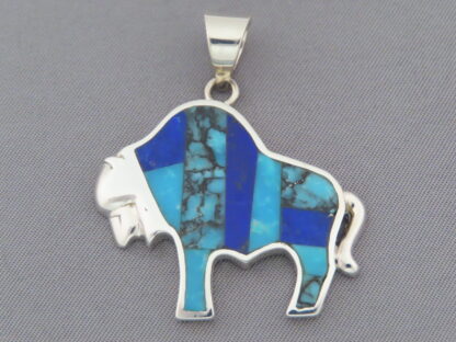 Turquoise & Lapis Inlay Bison Pendant