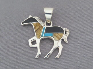Shop Horse Slider - Multi-Stone with Turquoise Inlay HORSE Pendant Slider by Native American jeweler, Tim Charlie $195- FOR SALE