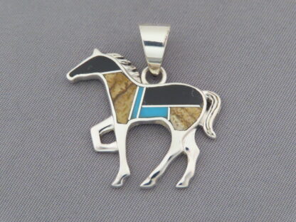 Multi-Stone Inlay Horse Pendant Featuring Turquoise