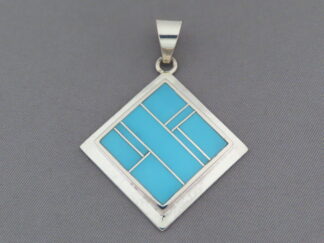 Turquoise Jewelry - Diamond-Shaped Turquoise Inlay Pendant by Native American jeweler, Tim Charlie $165- FOR SALE