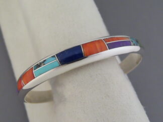 Inlay Jewelry - Inlaid Multi-Color Cuff Bracelet by Native American Navajo Indian jeweler, Pete Chee FOR SALE $425-