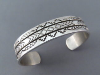 Stamped Sterling Silver Bracelet Cuff by Native American Navajo Indian jewelry artist, Bruce Morgan FOR SALE $275-