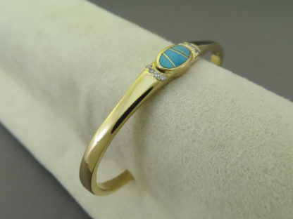 Gold, Diamonds, & Turquoise Inlay Bracelet Cuff