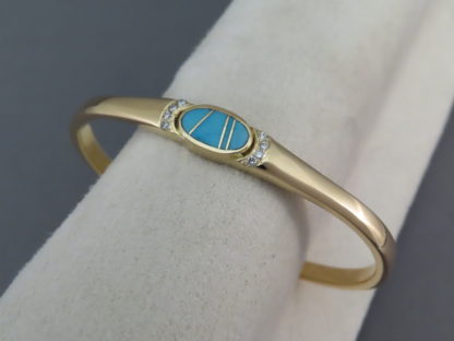 Gold, Diamonds, & Turquoise Inlay Bracelet Cuff