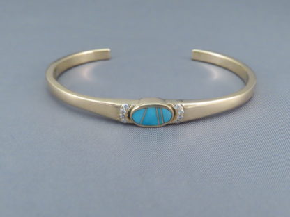 Gold, Diamonds, & Turquoise Inlay Bracelet Cuff