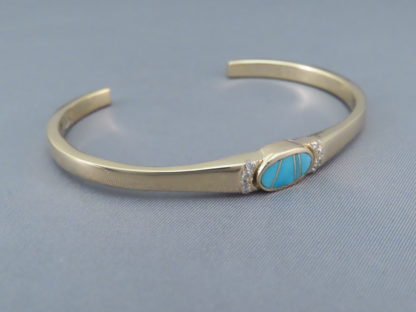 Gold, Diamonds, & Turquoise Inlay Bracelet Cuff