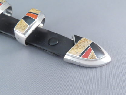 Multi-Stone Inlay Belt Buckle with Coral (Ranger Buckle Set)