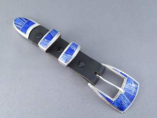 Inlay Belt Buckle - Lapis Inlay Ranger Buckle Set by Native American Jewelry Artist, Peterson Chee FOR SALE $895-
