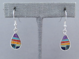 Inlay Jewelry - Inlaid Multi-Color Teardrop Earrings by Native American jeweler, Tim Charlie $165- FOR SALE