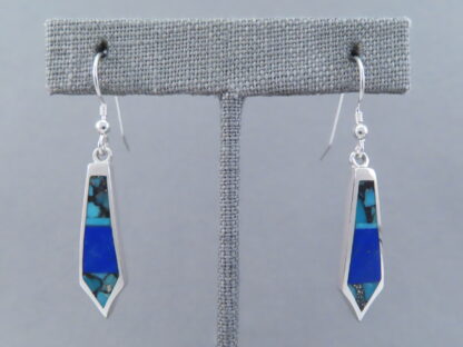 Long Dangling Turquoise & Lapis Inlay Earrings