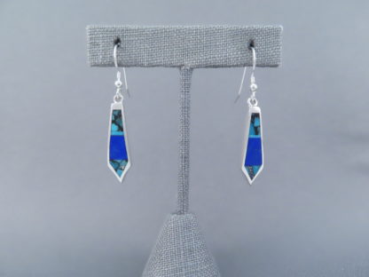 Long Dangling Turquoise & Lapis Inlay Earrings