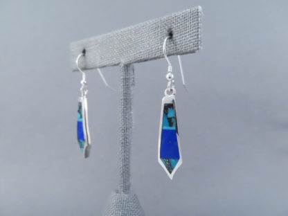 Long Dangling Turquoise & Lapis Inlay Earrings