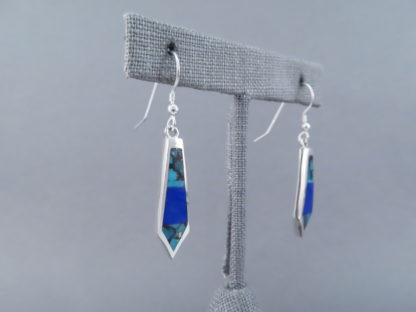 Long Dangling Turquoise & Lapis Inlay Earrings