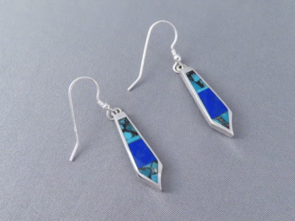Long Dangling Turquoise & Lapis Inlay Earrings