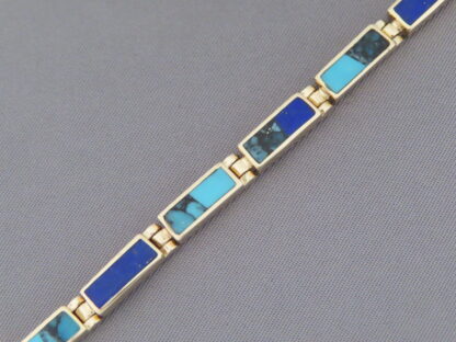 14kt Gold Link Bracelet with Turquoise & Lapis Inlay
