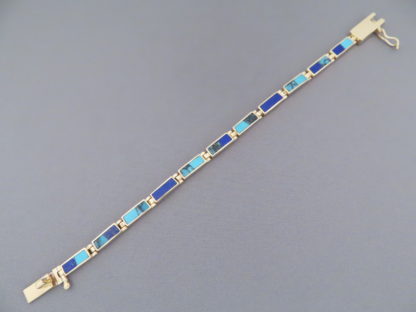14kt Gold Link Bracelet with Turquoise & Lapis Inlay