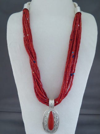 Buy Native American Jewelry - Coral Necklace with Accents by Navajo & Zuni Jewelers, Irene & Jake Livingston $8,600- FOR SALE