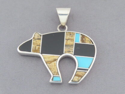 Multi-Stone Inlay Bear Pendant featuring Turquoise