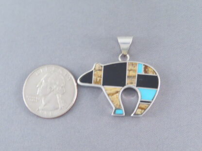 Multi-Stone Inlay Bear Pendant featuring Turquoise