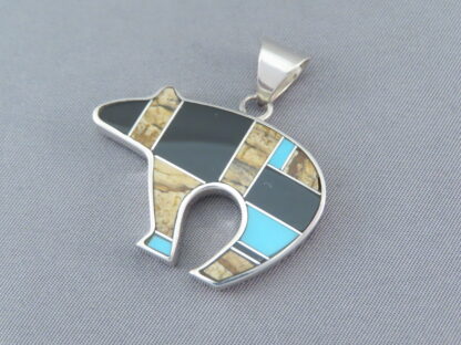 Multi-Stone Inlay Bear Pendant featuring Turquoise