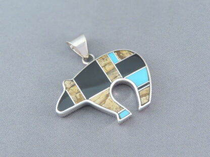 Multi-Stone Inlay Bear Pendant featuring Turquoise