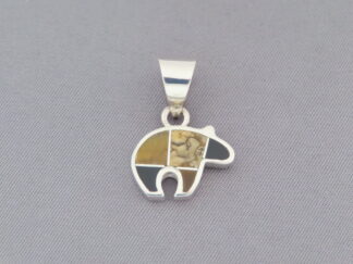 Bear Pendant - Tiny Multi-Stone Inlay Bear Slider by Navajo Indian jewelry artist, Tim Charlie $99- FOR SALE