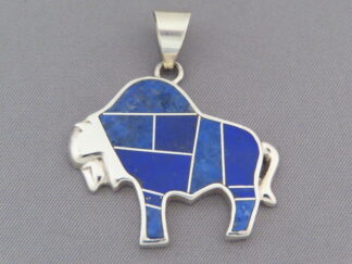 Inlaid Bison - Lapis Inlay Buffalo Pendant by Native American Navajo Indian jeweler, Tim Charlie $235- FOR SALE